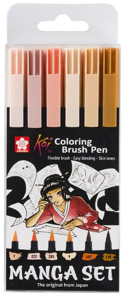 Hovedbilde Watercolor Brush Pens 6 stk - Manga Set